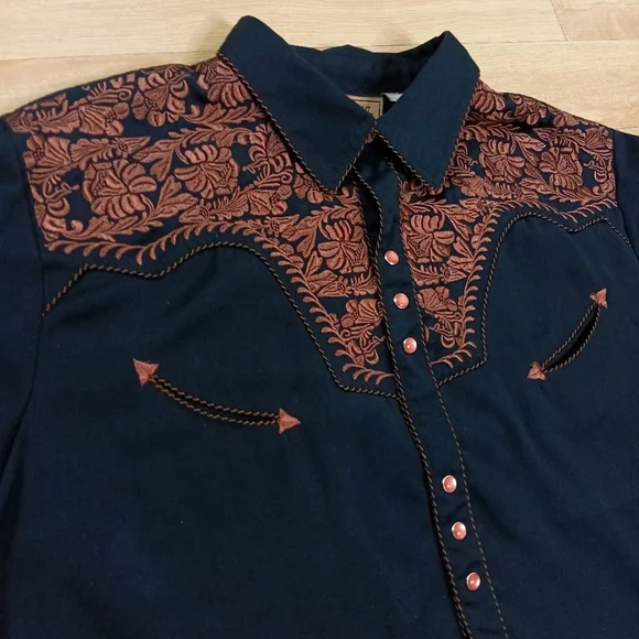 SOLD Scully Men's Embroidered Gunfighter Long Sleeve Snap Western Shirt Sz XXL - Picture 5 of 11